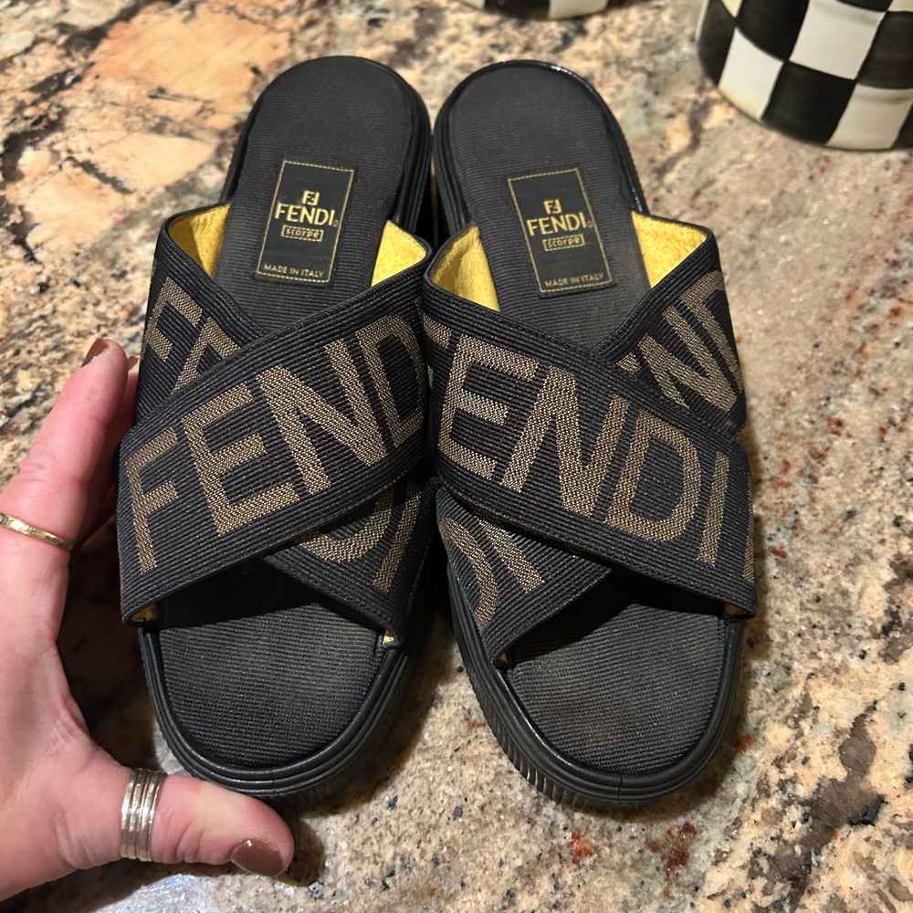 FENDI Logo Black Brown Size 36 Low Heel 5cm Sole Length 23.5cm